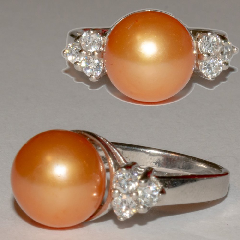Golden South Sea Pearl Sterling Silver Ring by Vintage Designer Chapal-Zenray